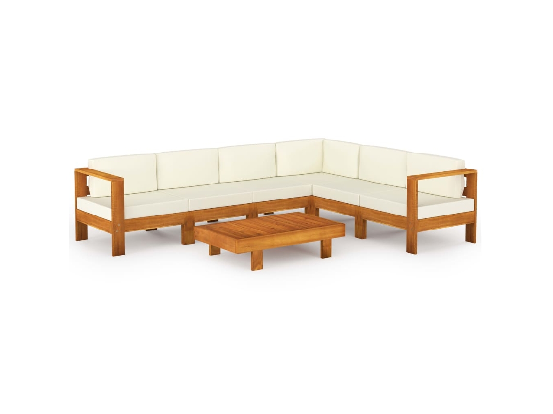 Conjunto 7 lounge de jardim c/ almofadões VIDAXL branco nata acácia