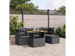 Vidaxl 6 Pcs Conjunto Sofás De Jardim C/ Almofadões Vime Pe Preto