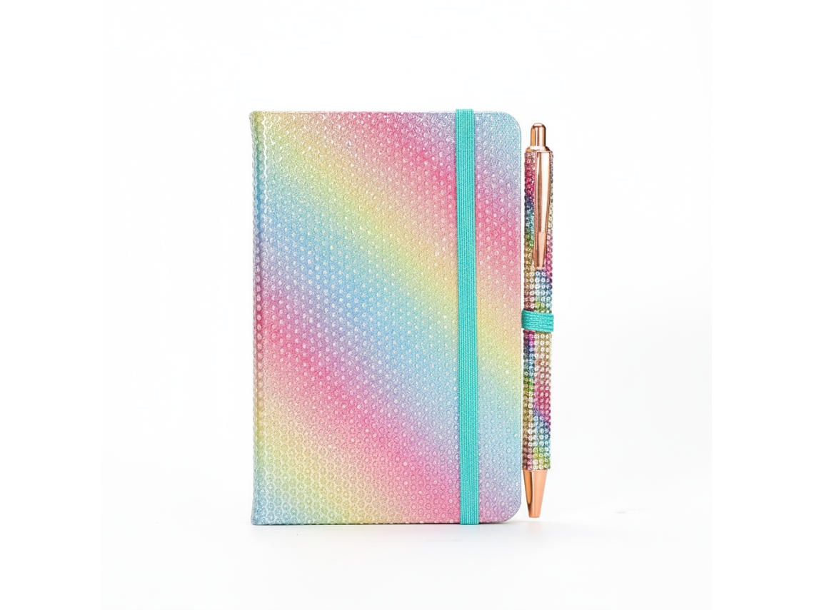 Caderno A6 Brilhante Com Caneta, Capa Em Pu E Pvc, 192 Páginas Em Papel De 80g, Agenda Encadernada, Cores Do Arco, Íris