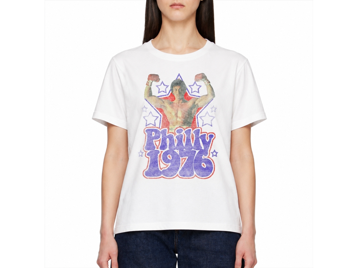 Rockinstone Rocky Movie Philly 1976 White Adult T-shirt Size:s