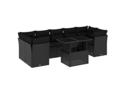 Conjunto de 8 Sofás de Jardim com Almofadões Vime Pe Preto MAISON EXCLUSIVE (8 pcs)