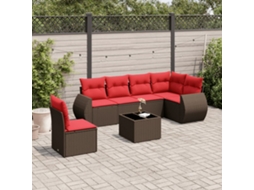 Vidaxl Conjunto De Sofá De Jardim Com 7 Peças E Almofadas Em Rattan Sintético Marrom