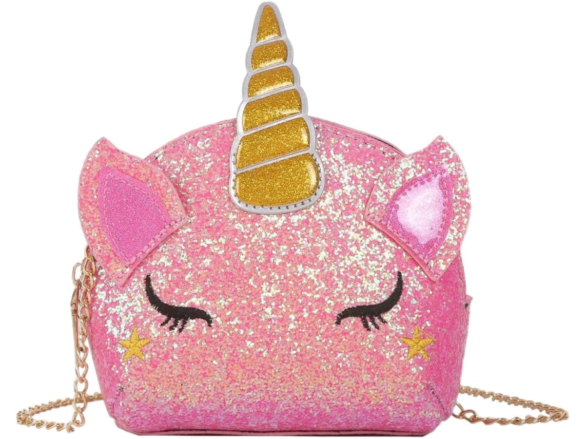 Bolsa De Ombro Feminina Em Pu Com Estampa De Unicórnio, Modelo Pequeno Com Zíper, Design Criativo E Corrente.