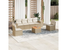 Vidaxl 7 Pcs Conjunto De Sofás P/ Jardim Com Almofadões Vime Pe Bege