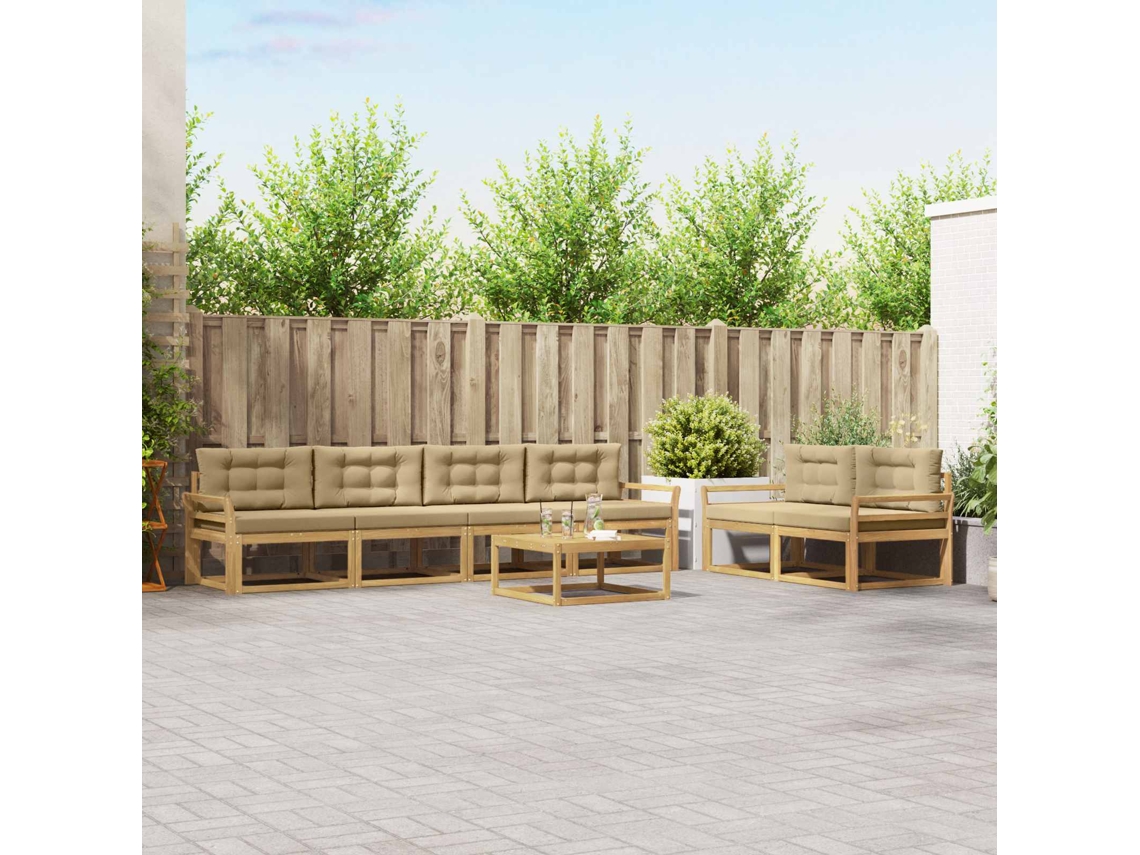 Vidaxl Conjunto De Sofás Para Exterior 6 Unid. Branco E Bege