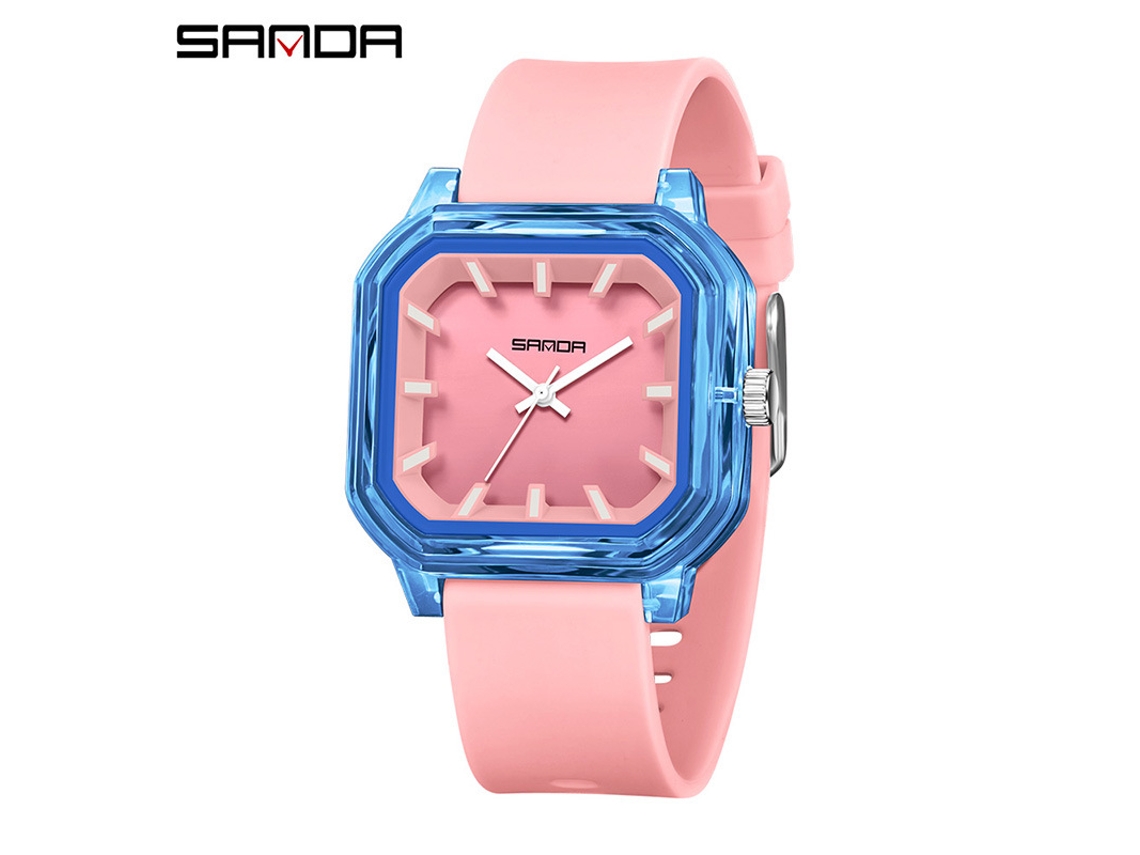 Relógio de Quartzo MDUG quadrado, simples, com marcadores 3d, à prova d'água, feminino rosa e azul transparente