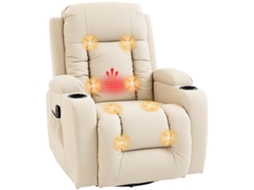 Poltrona Reclinável Massagem e Aquecedor, Creme, 82x99x103cm com encosto Ajustável, 360° | S/MARCA