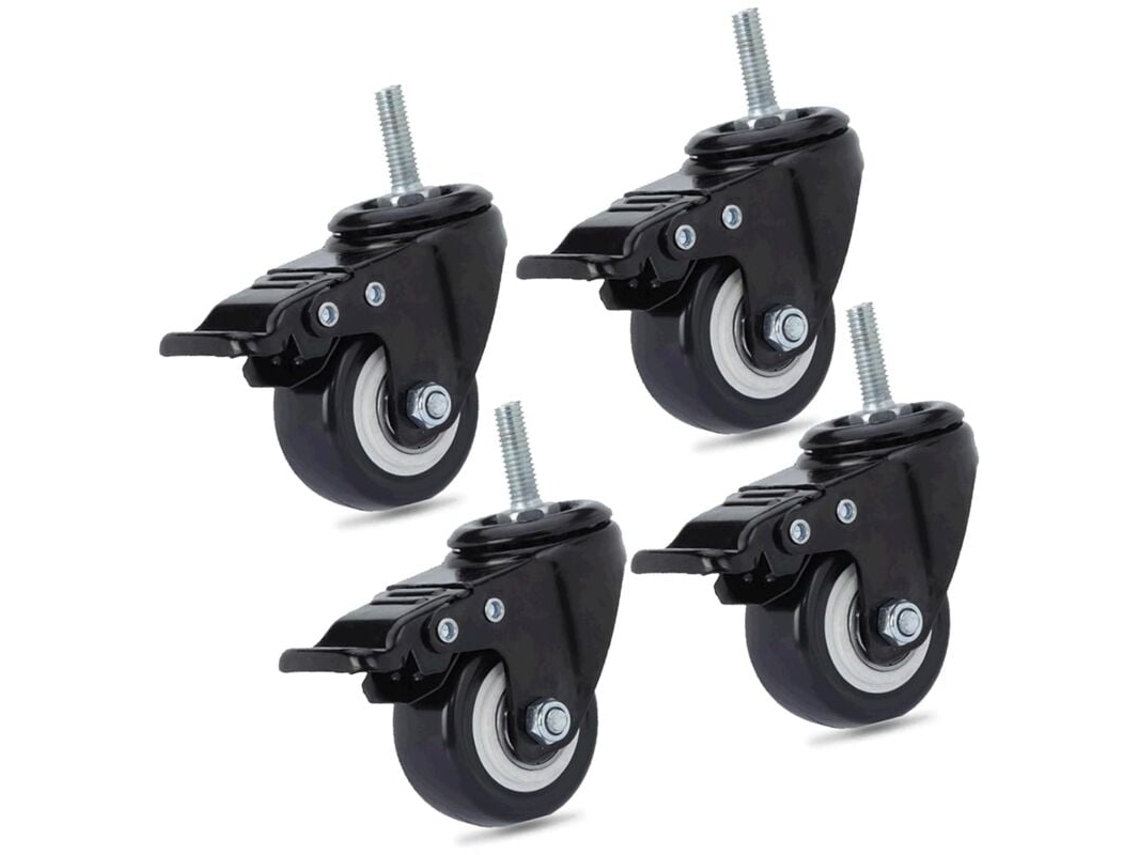 Conjunto de 4 rodízios giratórios para cadeira de escritório em poliuretano M8 x 25 mm, carga máxima de 240 kg, roda de reposição Poppy com freios Slowmoose