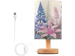 Luminária de cabeceira LED com portas USB, mesa de leitura para quarto, cúpula Tído e base Madeira, escrivaninha para quarto.