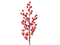 Frutos Vermelhos Artificiais com Caule, 6 Ramos, Imitação de Azevinho. Flor Artificial BRILVIBERA