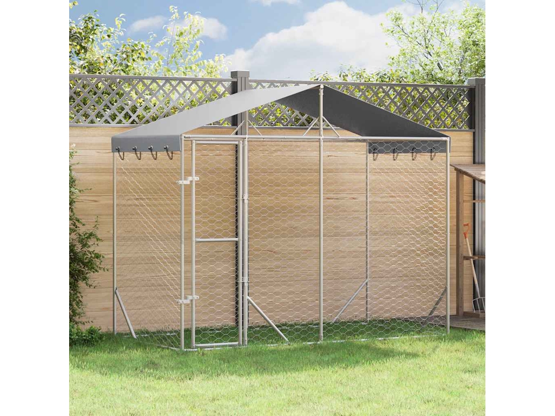 Vidaxl Canil De Exterior Com Teto 3x1,5x2,5 M Aço Galvanizado Prateado