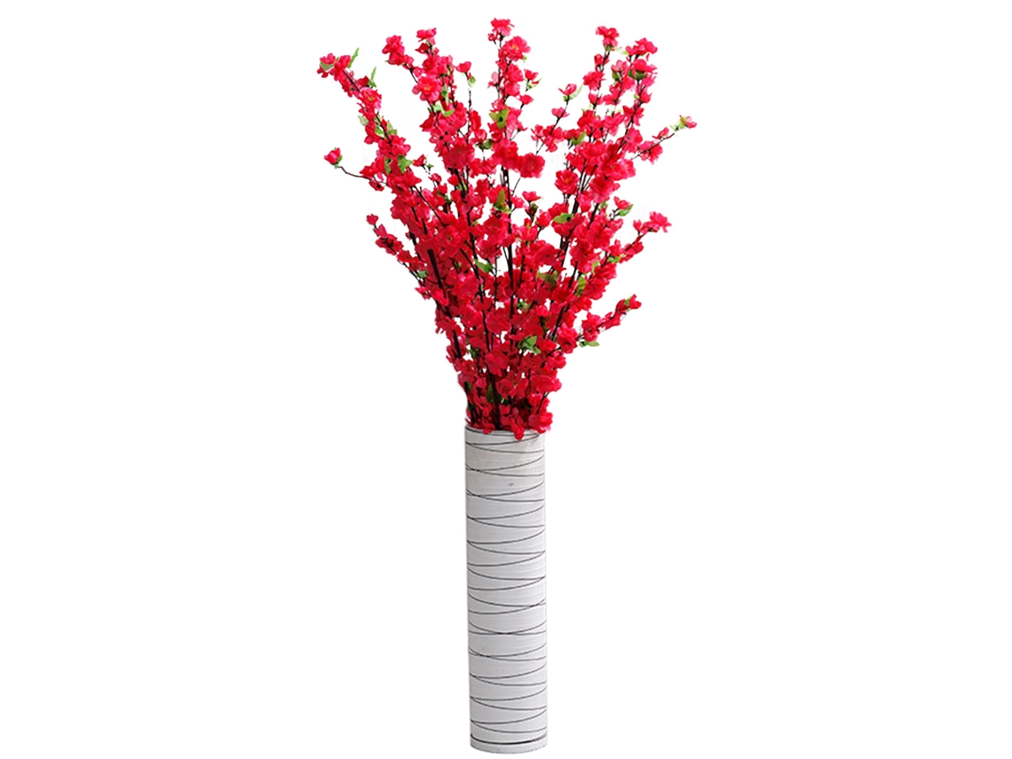 Laxiscreed Peça Longa Rosa Vermelha Com Flores De Pêssego Em Seda E Fio De Ferro
