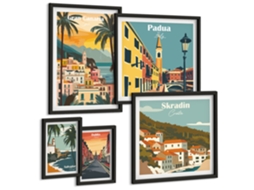 Conjunto De Pinturas Paisagens De Cidades Europeias Espelharte (5 Peças)