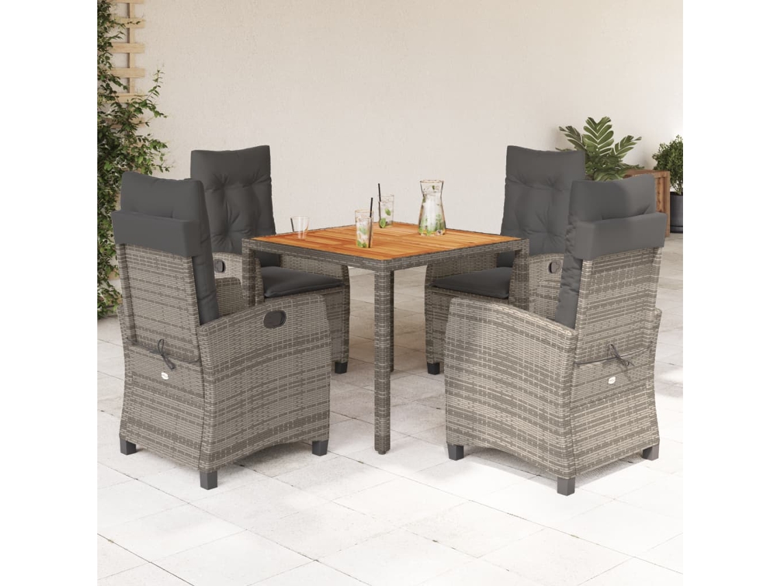 Conjunto 5 Peças Jantar P/ Jardim C/ Almofadões Vime Pe Cinza Dkd Home Decor