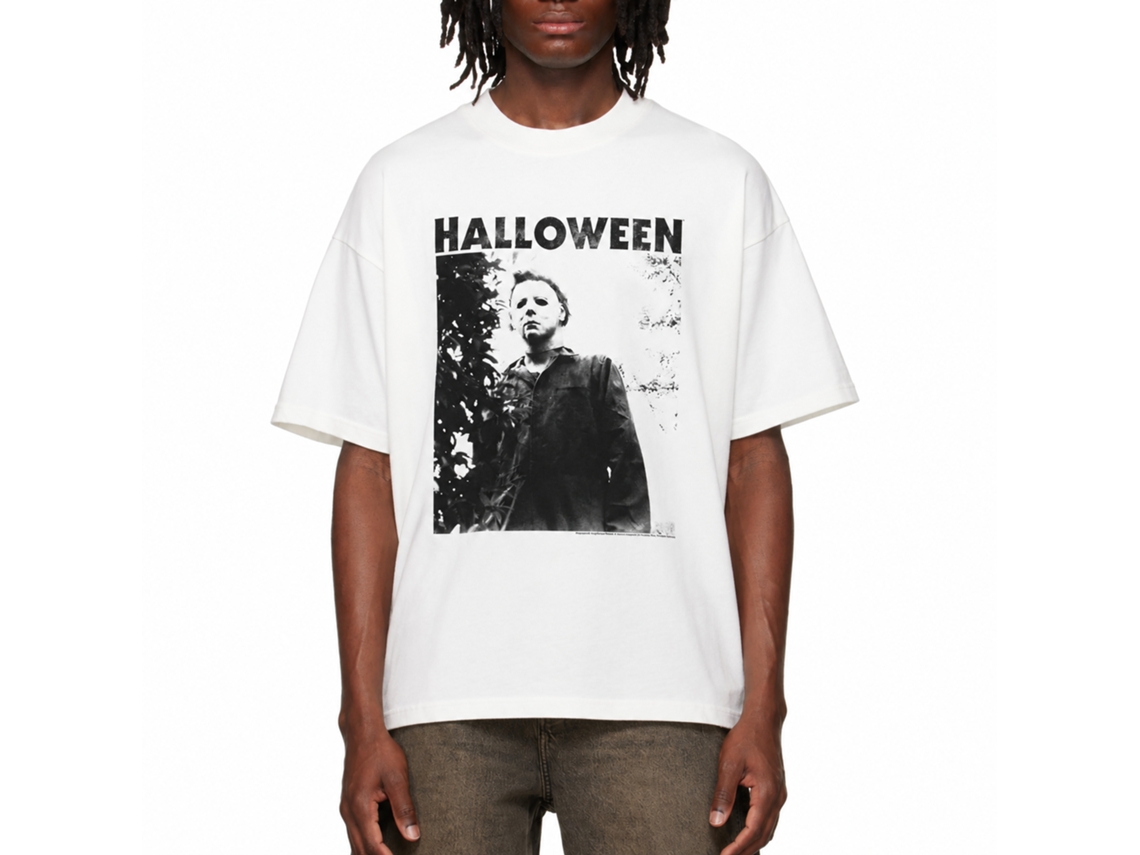 Rockinstone Halloween Watching Big Title White Adult T-shirt Size:m