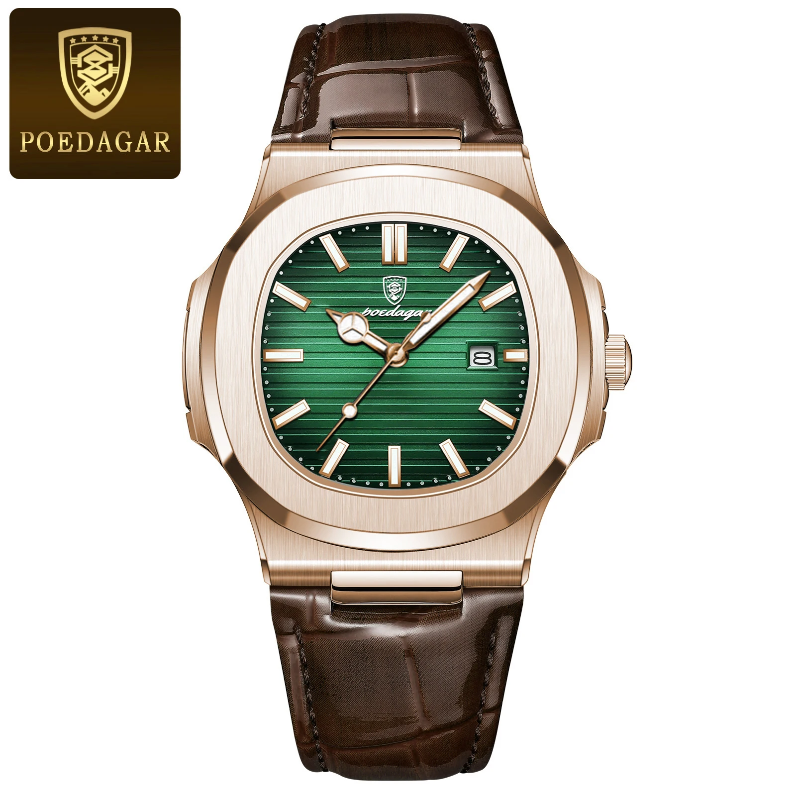 Relógio masculino casual quadrado (rosa e verde dourado), à prova d'água, luminoso, com monitor de pulso e visor de dados para uso profissional.