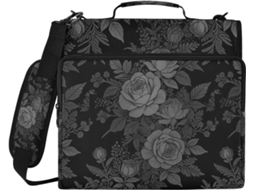 Mochila Escolar Com Estampa De Rosas Pretas Delicadas 3, 8cm 1, 5 Polegadas, Fecho Com 3 Argolas E Alça, Fácil De