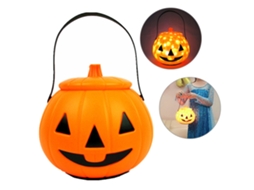 Balde de Abóbora Halloween com Luzes Led e Som Cesto de Doces Decorativo | S/MARCA