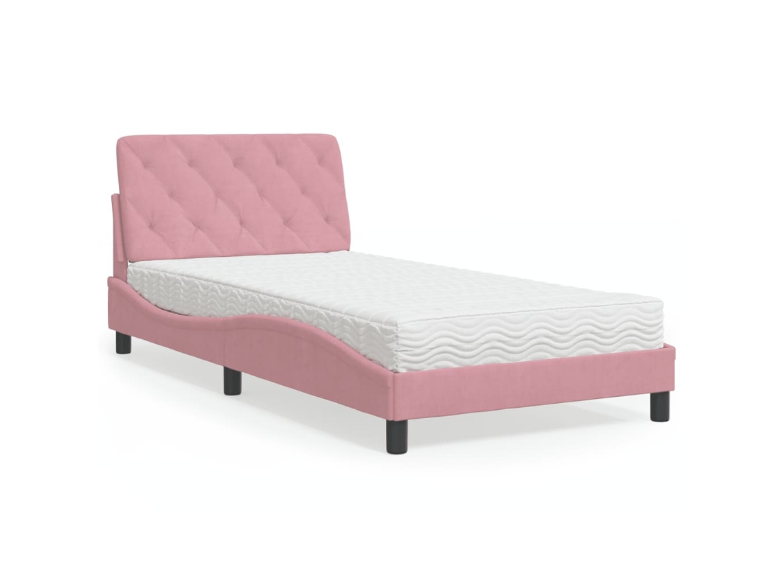 Vidaxl Cama Com Colchão 100x200 Cm Veludo Rosa