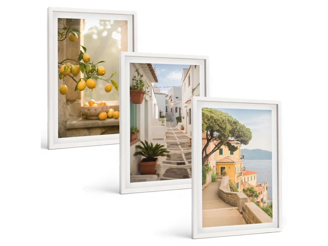Quadros Decorativos Para Parede Árvore Cítrica, Vista Da Janela Moldura Branca Quadros Para O Escritório Espelharte (3 Piezas De 40x60 Cm)