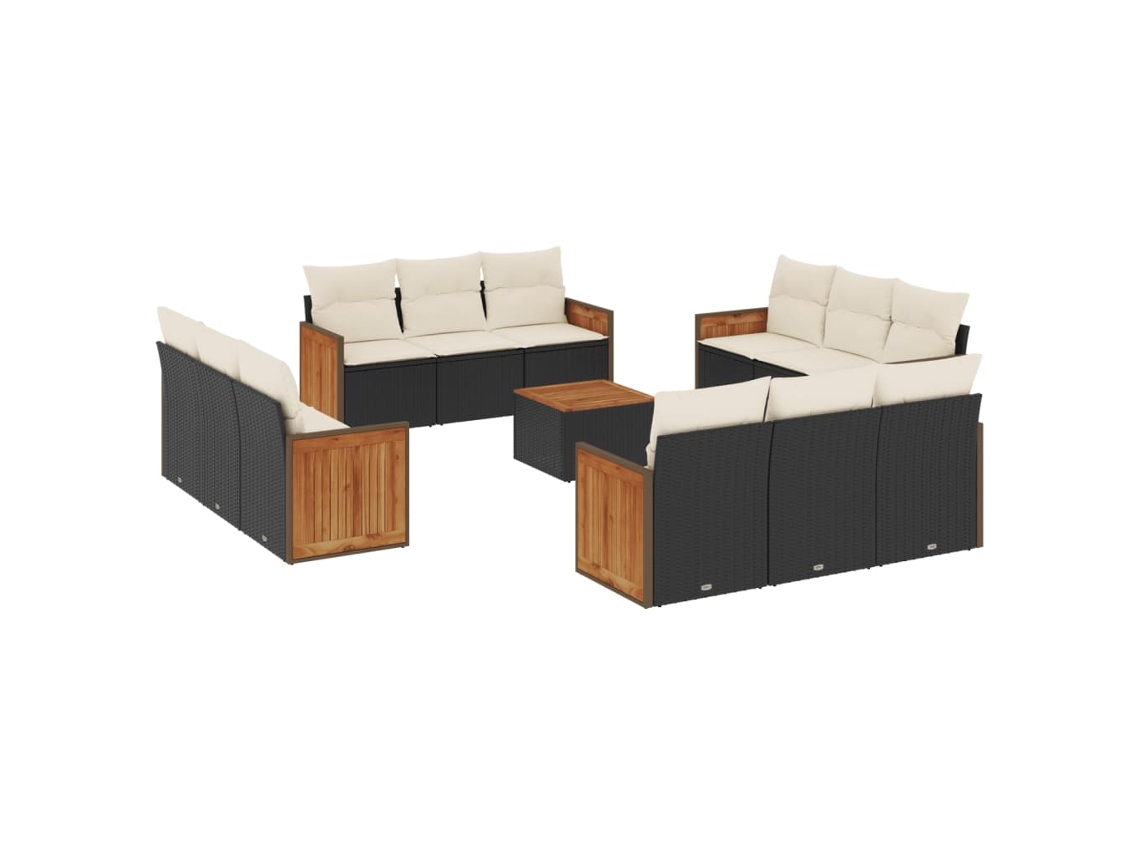 Maison Exclusive - 13 Pcs Conjunto De Sofás De Jardim Com Almofadões Vime Pe Preto