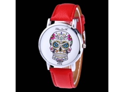 Relógio analógico de quartzo simples para homem com pulseira de couro PU (vermelho)