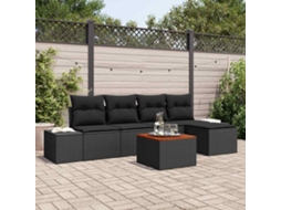 Vidaxl Conjunto De Sofá De Jardim 6 Pcs Preto Vime Pe