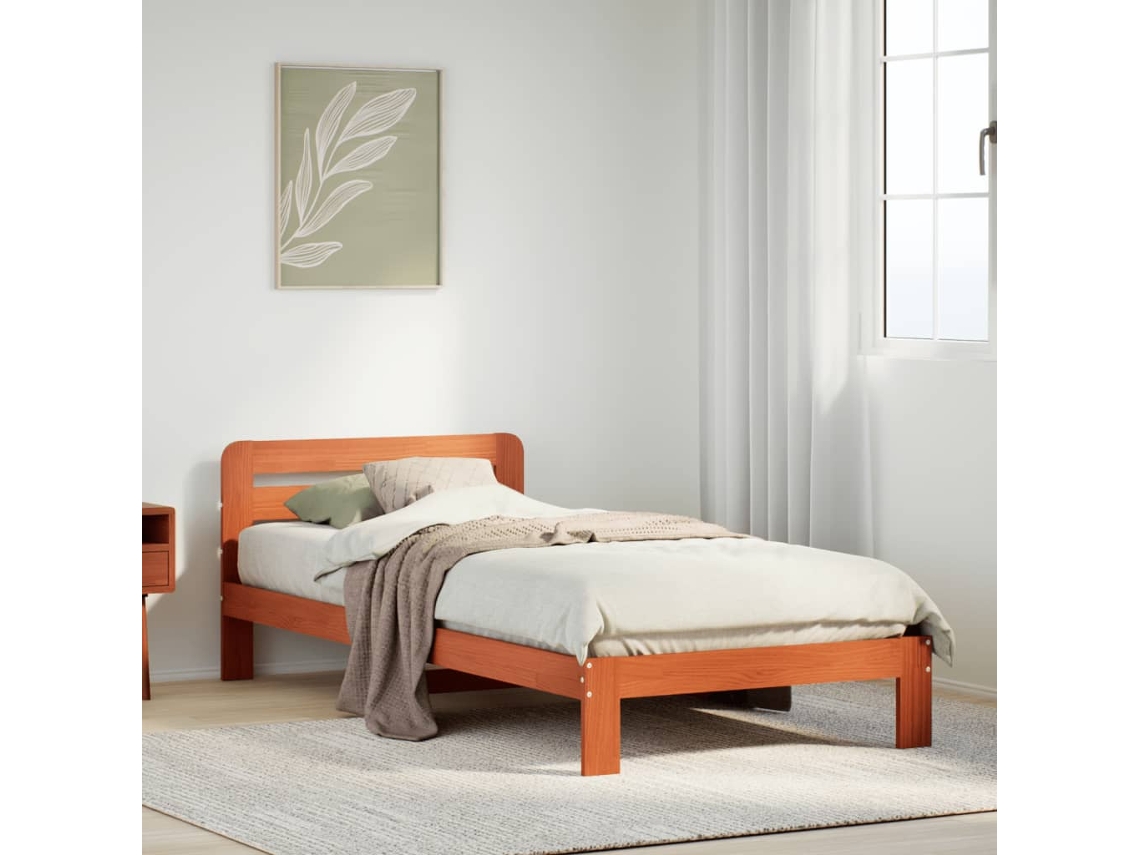 Vidaxl Cama Sem Colchão 90x190 Cm Madeira De Pinho Maciça Castanho-mel