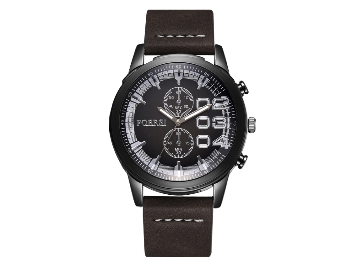 Relógio Masculino de Negócios Simples Pulseira Pu Quartzo Prata
