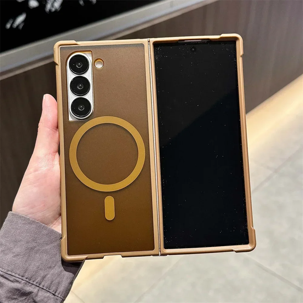 Capa Magnética Semitransparente Fosca Para Celular (zfold 6 Marrom), Capa Rígida À Prova De Choque.