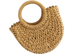 Bolsa De Praia Grande Em Palha Trançada Marrom, Formato Meia-lua, Bolsa Elegante Feita À Mão.