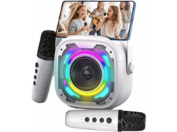 Mini máquina de karaokê com alto-falante Bluetooth sem fio e microfones duplos para entretenimento em festas, Yizhood branco