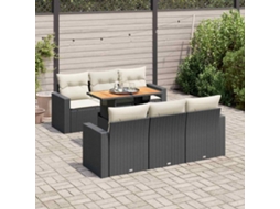Vidaxl 7 Pcs Conjunto De Sofás P/ Jardim C/ Almofadões Vime Pe Preto