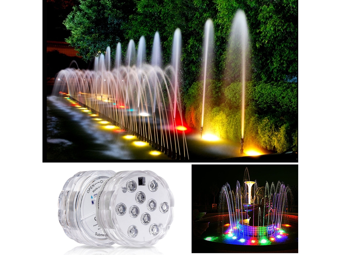 Rebe-luzes Led Submersíveis Com Controle Remoto Rf Ip68 Impermeáveis 10led 16 Cores Para Aquário Fonte De Água