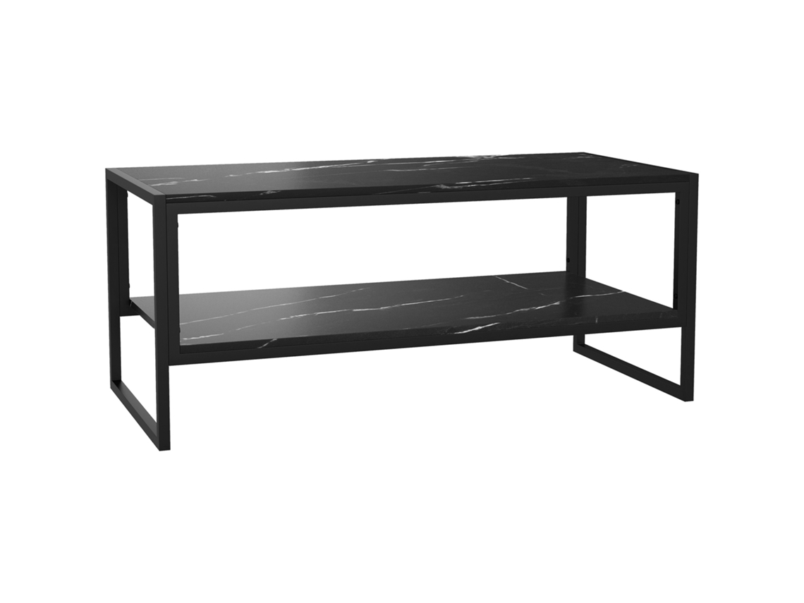 Mesa De Centro Estilo Moderno Com 2 Prateleiras, Na Cor Preto, Com Design Prático E Funcional, 106 X 50 X 47 Cm
