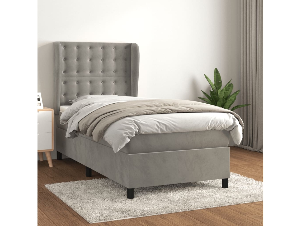 Vidaxl Cama Com Molas/colchão 90x200 Cm Veludo Cinza-claro
