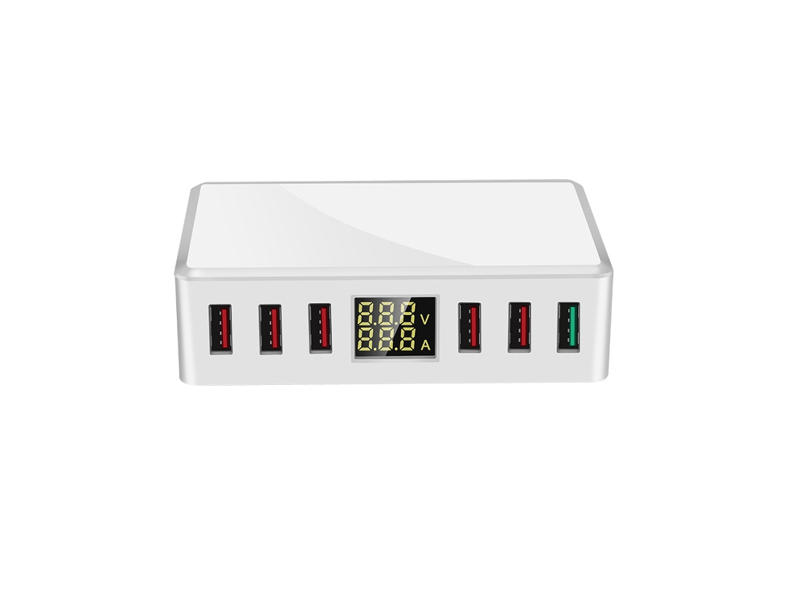 Carregador Rápido Usb Inteligente Wlx-t9+ Com 6 Portas Qc 3.0, Tela Lcd E Plugue Eua 100-240v