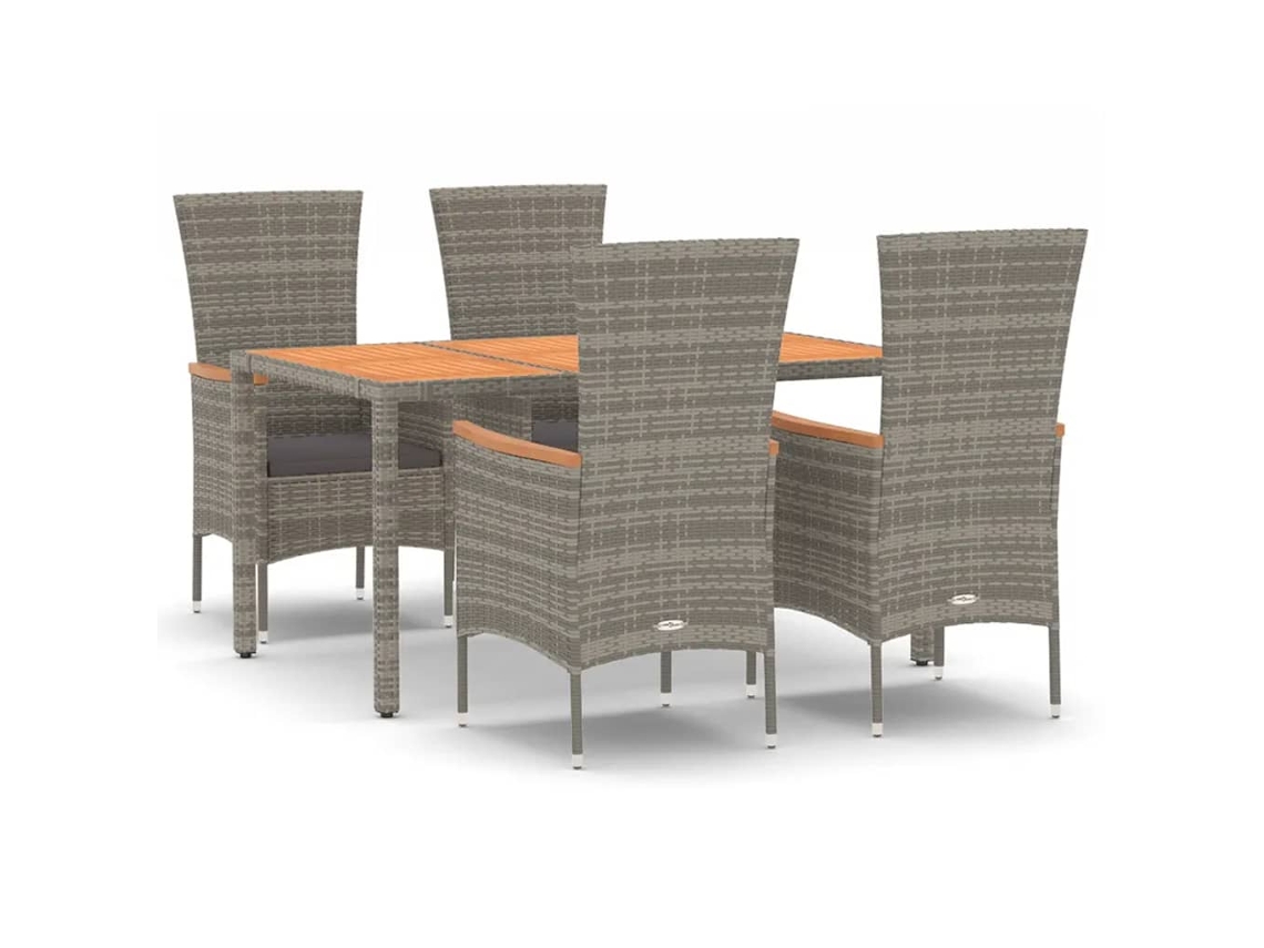 Maison Exclusive - 5 Pcs Conjunto De Jantar P/ Jardim C/ Almofadões Vime Pe Cinza