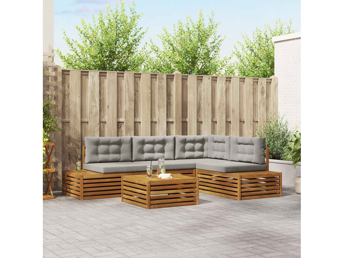 Vidaxl Conjunto De Sofás Para Exterior 5 Peça Cinza Natural E Claro