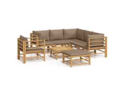 Maison Exclusive - 8 Pcs Conj. Lounge Jardim Bambu Almofadões Cinzento-acastanhado