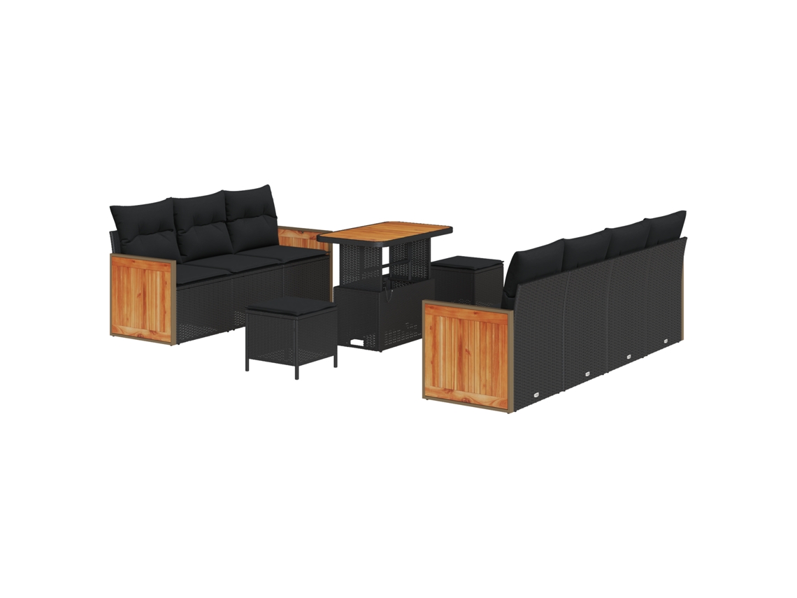 Conjunto 10 Conjunto De Sofá De Jardim Vidaxl Preto Vime Pe (228 X 62 X 85 Cm)