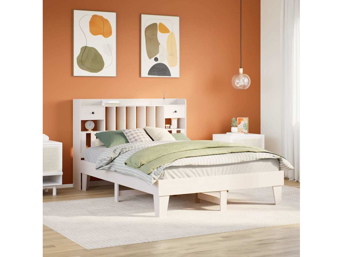 Vidaxl Cama Sem Colchão 140x200 Cm Madeira De Pinho Maciça Branco