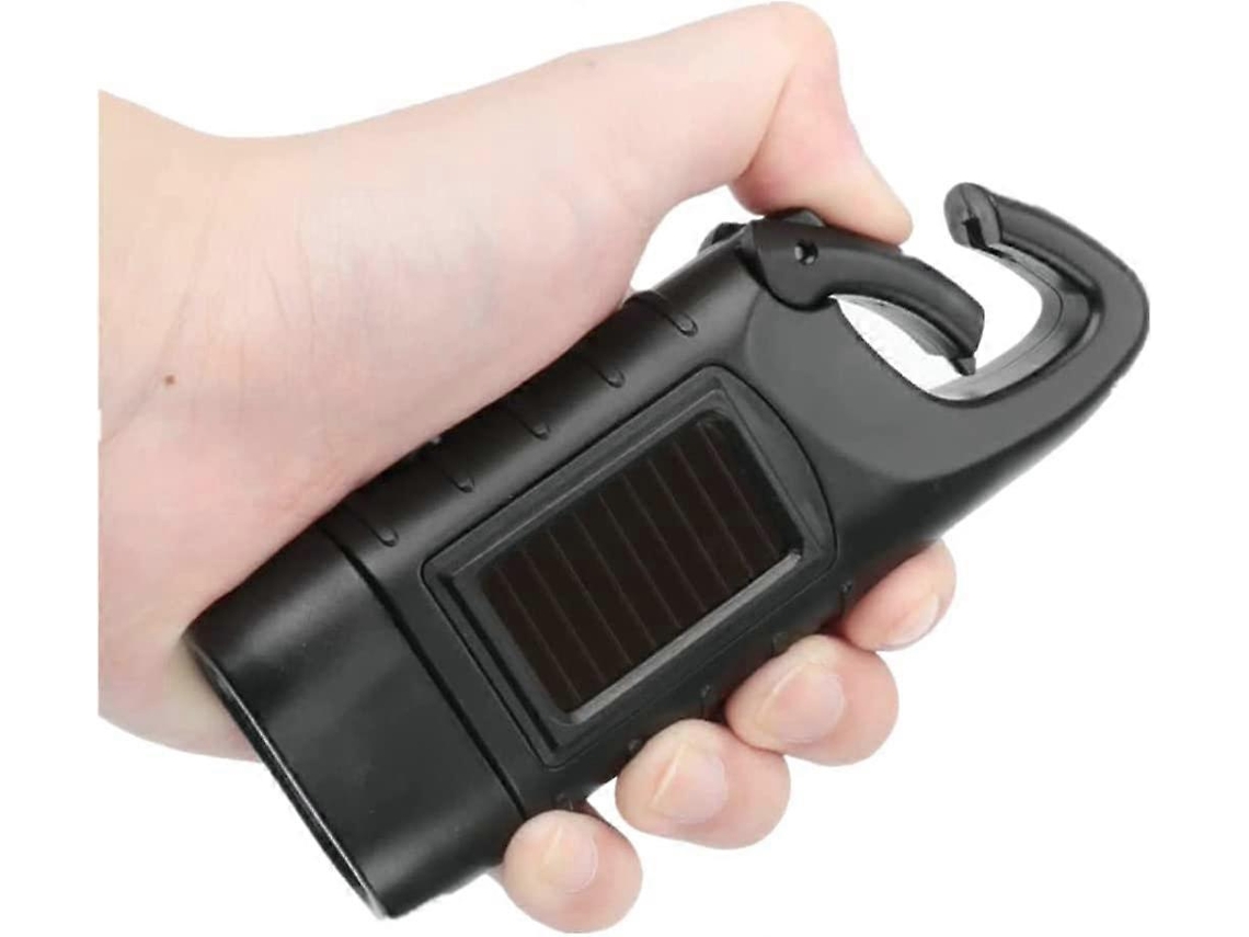 Lanterna Recargável com Manivela e Led Solar para Emergência ao Ar Livre, Acampamento e Caminhada com Mosquete Preto Classe A S/MARCA