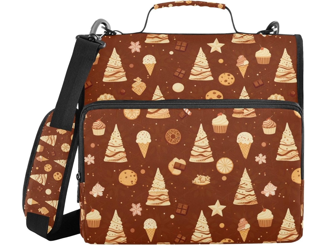 Pasta organizadora de documentos com estampa de Natal Doces, altura ideal para ombro e corpo, fácil de transportar, 3,8 cm, 1,5 dobras.