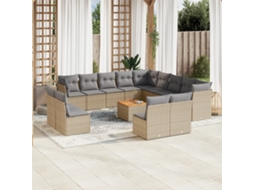 Conjunto de 14 Sofás para Jardim com Almofadas Vime Pe Bege Dkd Home Decor