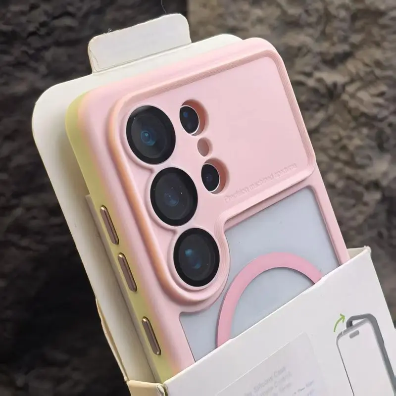 Capa Protetora Transparente Em Acrílico Bicolor (rosa) Para Samsung S24 Ultra, Com Fecho Magnético.
