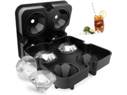 Forma Cubos Gelo Silicone - Molde Gelo Diamante - Forma Whisky - Com Tampa - Silicone - Preto - 13x13x4 Cm