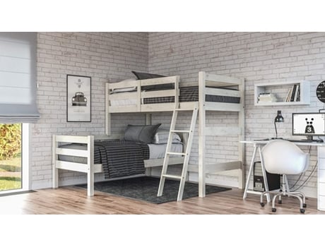 Beliche VENPRODINA Forma de L de Madeira de Pinho Maciço Branco (156 x 90 x 190 cm)