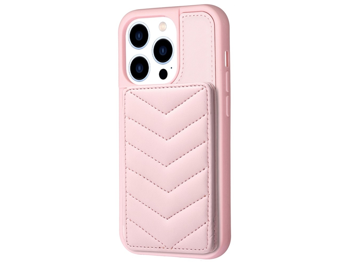 Suporte Casa Para Iphone 15 Pro Pele Sintética Com Porta-cartões Rosa
