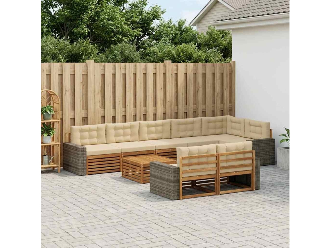 Vidaxl Conjunto De Sofás Para Exterior Com Almofada 9 Pcs